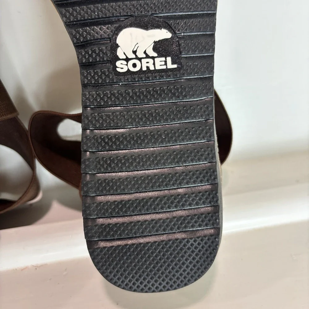 Sorel Women's‎ Ella NL3914-224 Camel Brown Jute Leather Strappy Sandals EUC 9.5